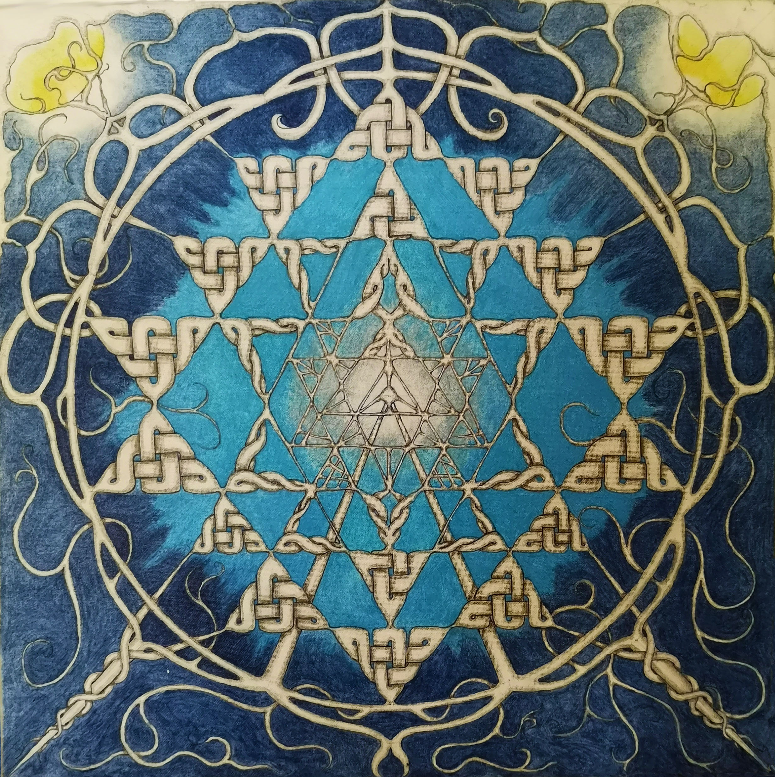 CELTIC EXPANSION - Schilderij - Ida Verstraten 2019

Een symbool uit India in Celtic style. Ik ben dol op vervlechtingen en diepte, deze verwerk ik het liefst in al mijn schilderijen.

Materiaal: Acryl op schilderpaneel
Afmetingen: 50 x 50